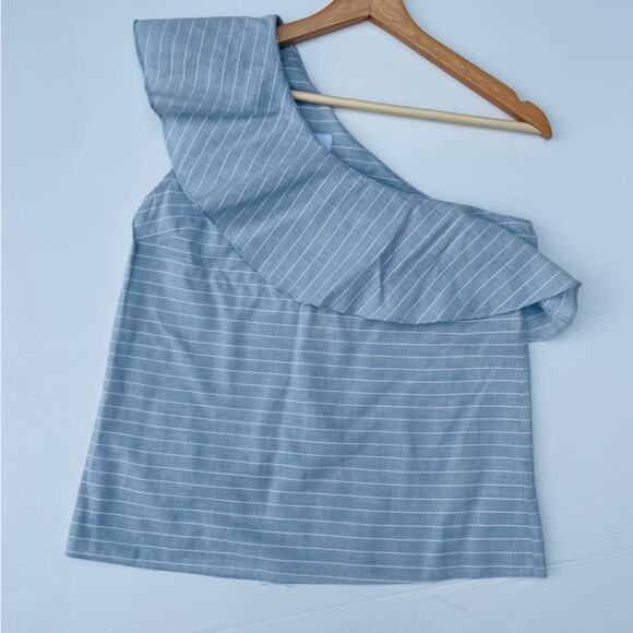 L’Acadamie one shoulder chambray tank top size small blue w/ white stripes - Picture 5 of 8
